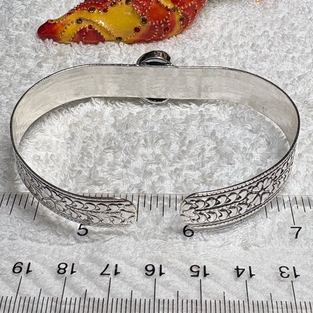 Solid/bold Larimar Cuff Bracelet with Silver Accents-stamped 925 - Picture 10 of 11